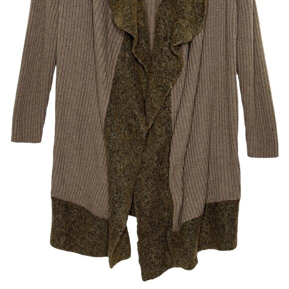 Eileen Fisher L Womens Brown Open Cardigan Sweater Wool Mohair Trim *flaw - Picture 5 of 10